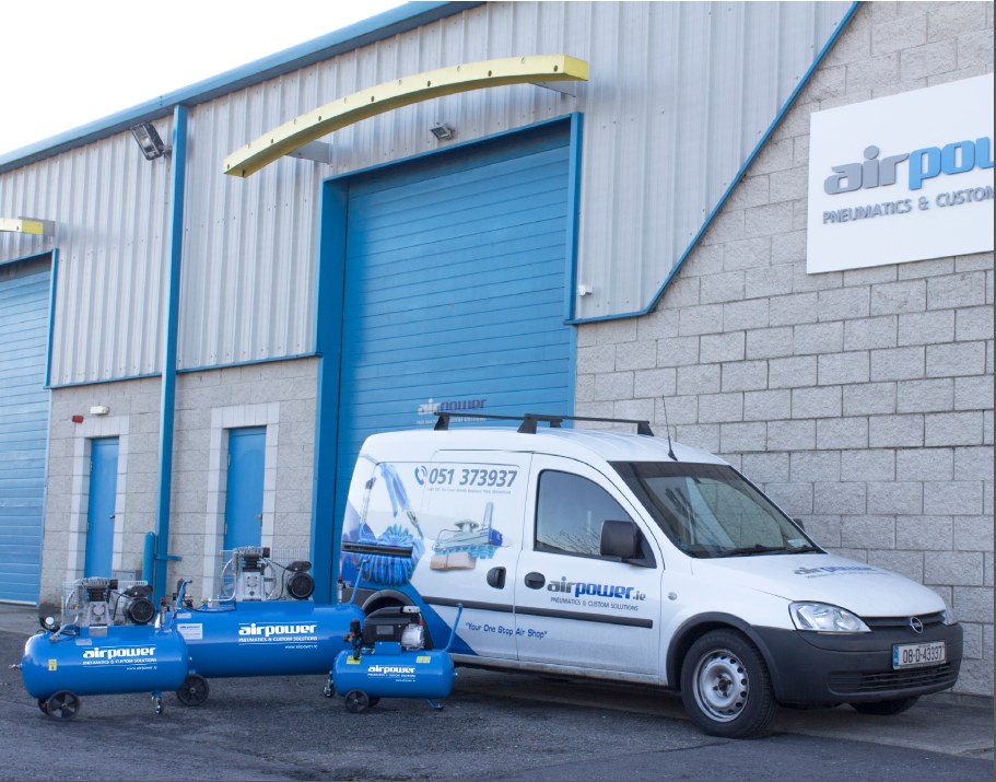 Airpower's Waterford premises, branded van and Airpower compressor range